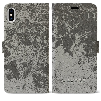 【山鹿（熊本県）】地図柄iPhoneケース（手帳タイプ）モノトーン・iPhone XS Max 用