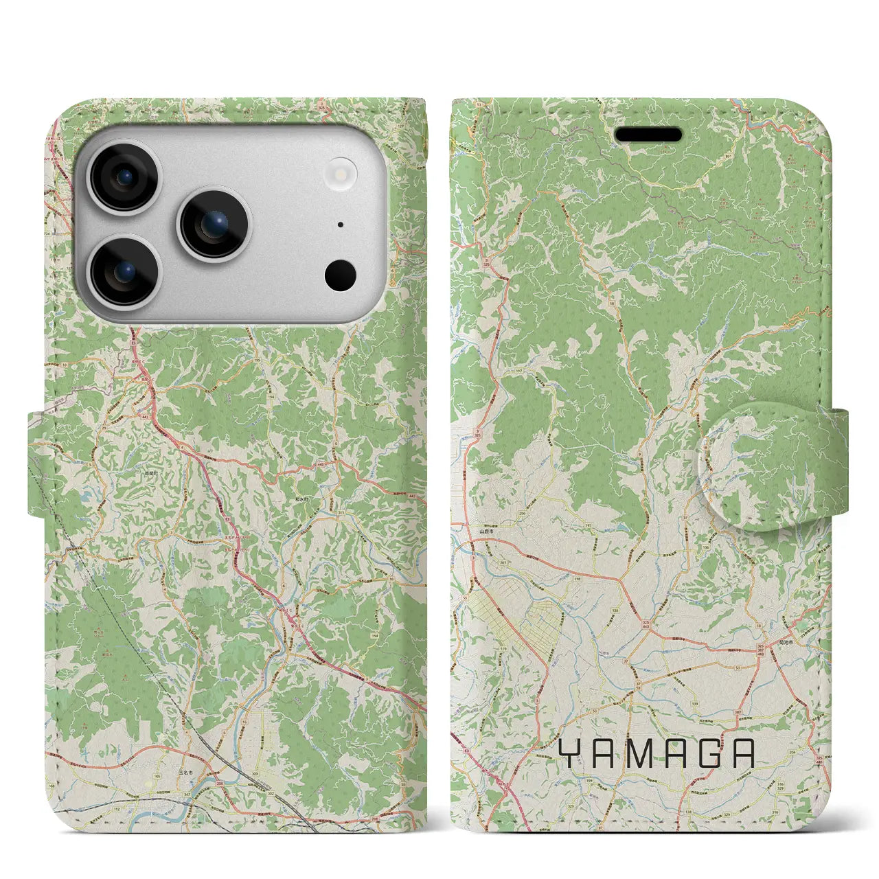 【山鹿（熊本県）】地図柄iPhoneケース（手帳タイプ）