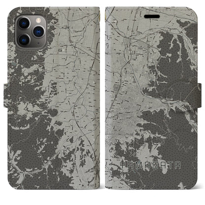 【山形（山形県）】地図柄iPhoneケース（手帳タイプ）モノトーン・iPhone 11 Pro Max 用