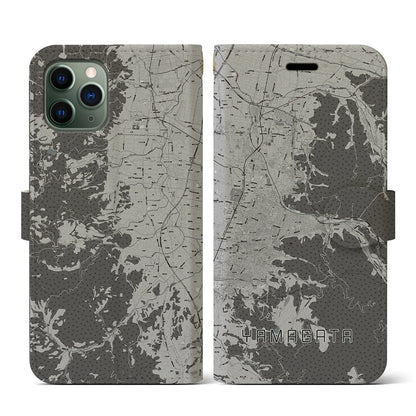 【山形（山形県）】地図柄iPhoneケース（手帳タイプ）モノトーン・iPhone 11 Pro 用