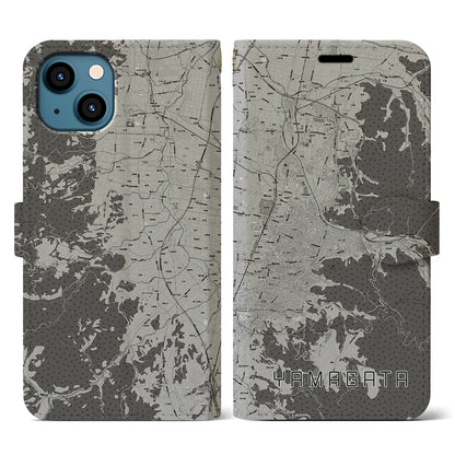 【山形（山形県）】地図柄iPhoneケース（手帳タイプ）モノトーン・iPhone 13 用