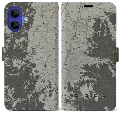【山形（山形県）】地図柄iPhoneケース（手帳タイプ）モノトーン・iPhone 16 Pro Max 用
