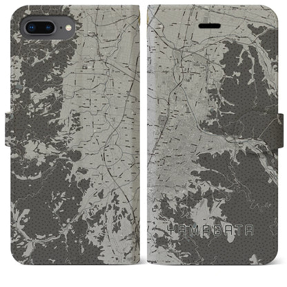 【山形（山形県）】地図柄iPhoneケース（手帳タイプ）モノトーン・iPhone 8Plus /7Plus / 6sPlus / 6Plus 用