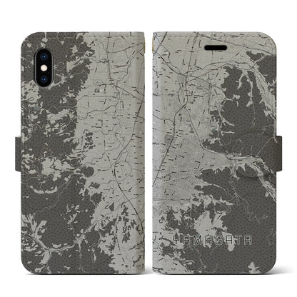 【山形（山形県）】地図柄iPhoneケース（手帳タイプ）モノトーン・iPhone XS / X 用