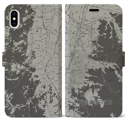【山形（山形県）】地図柄iPhoneケース（手帳タイプ）モノトーン・iPhone XS Max 用