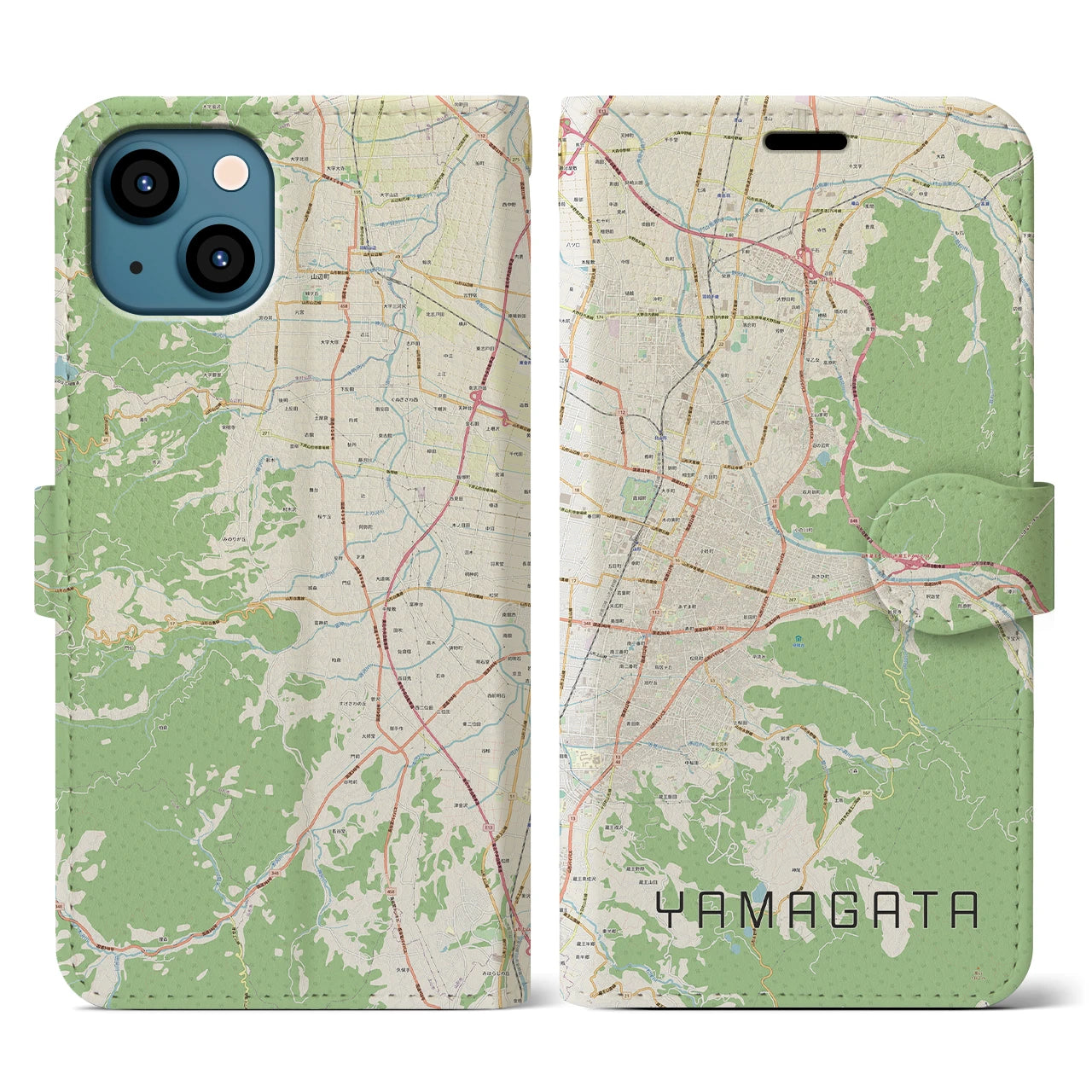 【山形】地図柄iPhoneケース（手帳両面タイプ・ナチュラル）iPhone 13 Pro 用