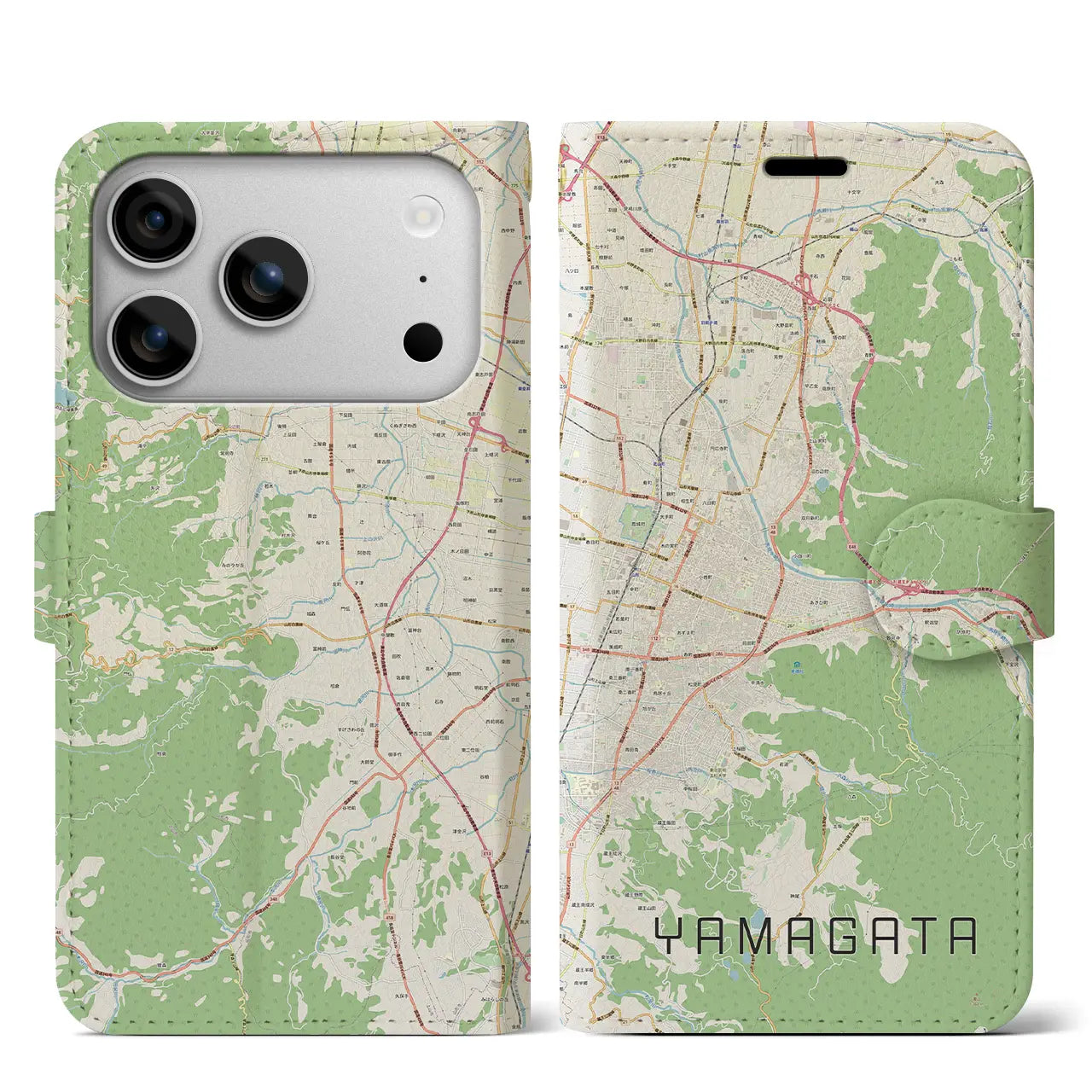 【山形（山形県）】地図柄iPhoneケース（手帳タイプ）