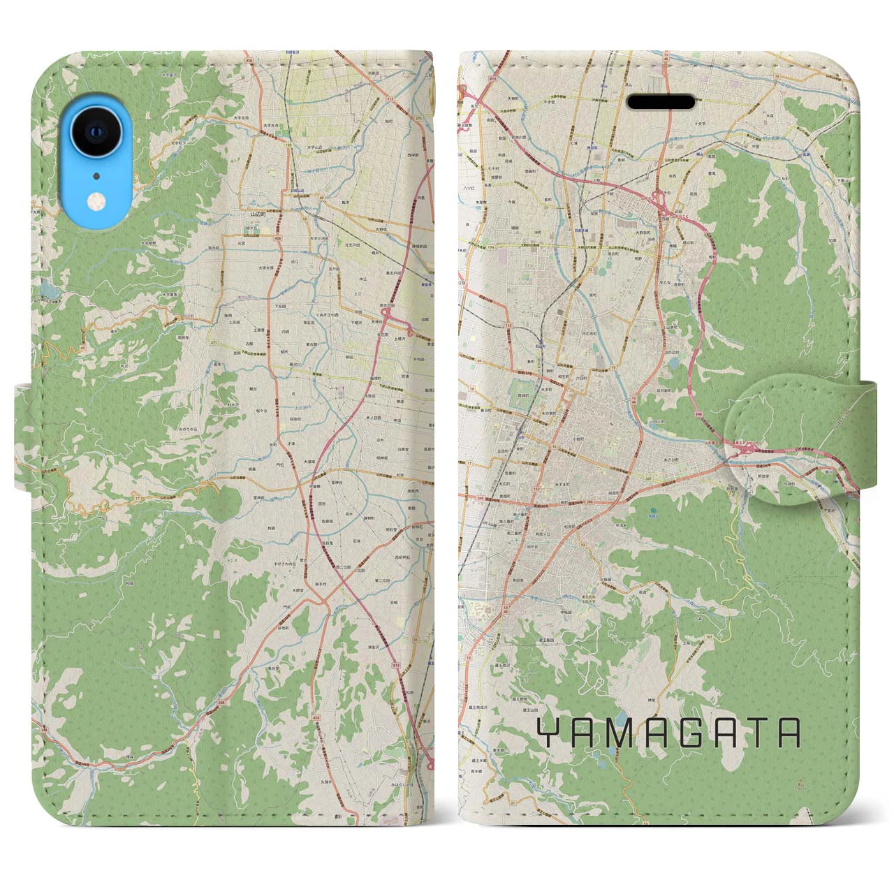 【山形】地図柄iPhoneケース（手帳両面タイプ・ナチュラル）iPhone XR 用