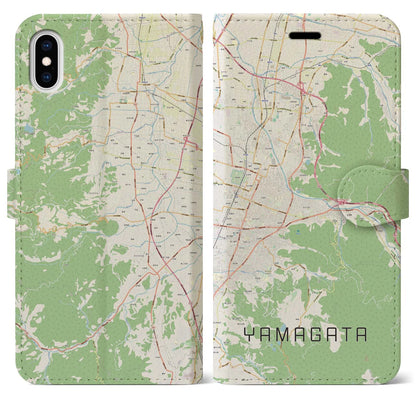 【山形（山形県）】地図柄iPhoneケース（手帳タイプ）ナチュラル・iPhone XS Max 用