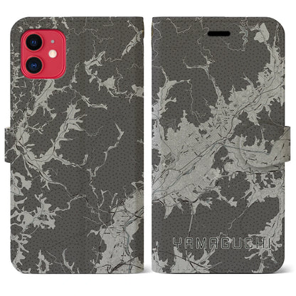 【山口（山口県）】地図柄iPhoneケース（手帳タイプ）モノトーン・iPhone 11 用