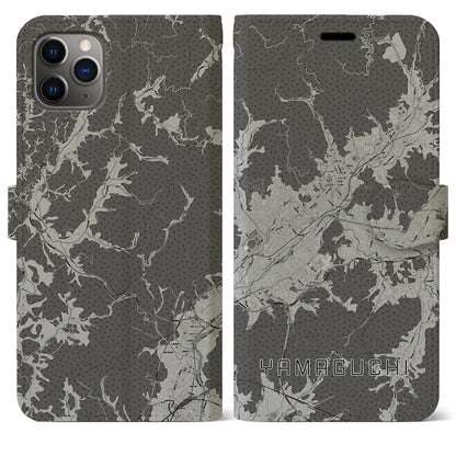 【山口（山口県）】地図柄iPhoneケース（手帳タイプ）モノトーン・iPhone 11 Pro Max 用