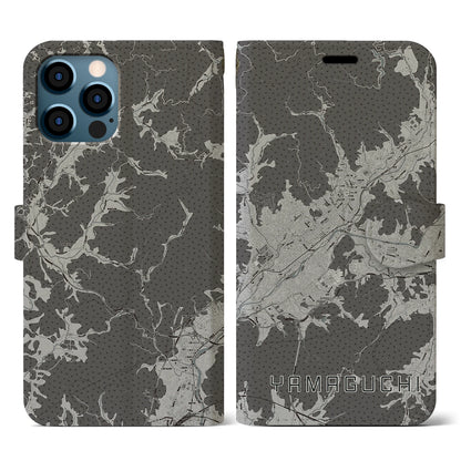 【山口（山口県）】地図柄iPhoneケース（手帳タイプ）モノトーン・iPhone 12 / 12 Pro 用