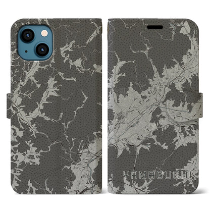 【山口（山口県）】地図柄iPhoneケース（手帳タイプ）モノトーン・iPhone 13 用