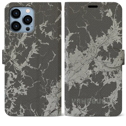 【山口（山口県）】地図柄iPhoneケース（手帳タイプ）モノトーン・iPhone 13 Pro Max 用