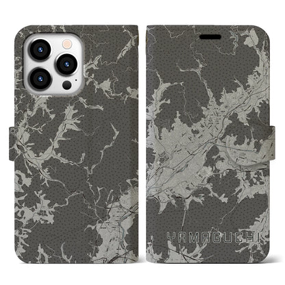 【山口（山口県）】地図柄iPhoneケース（手帳タイプ）モノトーン・iPhone 13 Pro 用