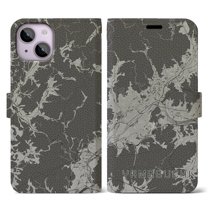 【山口（山口県）】地図柄iPhoneケース（手帳タイプ）モノトーン・iPhone 14 用