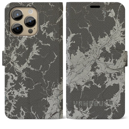 【山口（山口県）】地図柄iPhoneケース（手帳タイプ）モノトーン・iPhone 14 Pro Max 用