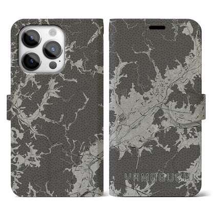 【山口（山口県）】地図柄iPhoneケース（手帳タイプ）モノトーン・iPhone 14 Pro 用