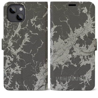 【山口（山口県）】地図柄iPhoneケース（手帳タイプ）モノトーン・iPhone 14 Plus 用