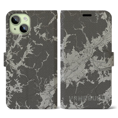 【山口（山口県）】地図柄iPhoneケース（手帳タイプ）モノトーン・iPhone 15 用