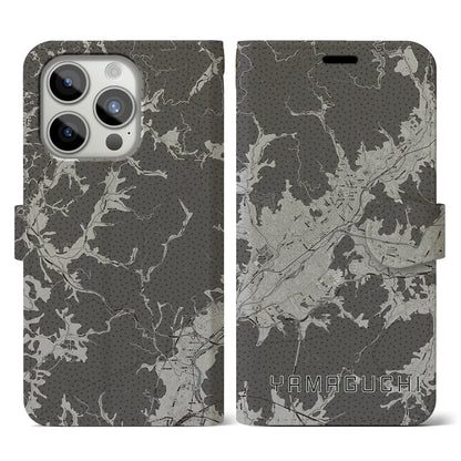 【山口（山口県）】地図柄iPhoneケース（手帳タイプ）モノトーン・iPhone 15 Pro 用