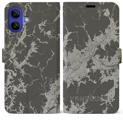 【山口（山口県）】地図柄iPhoneケース（手帳タイプ）モノトーン・iPhone 16 Pro Max 用