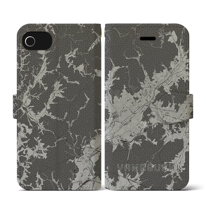 【山口（山口県）】地図柄iPhoneケース（手帳タイプ）モノトーン・iPhone SE（第3 / 第2世代） / 8 / 7 / 6s / 6 用