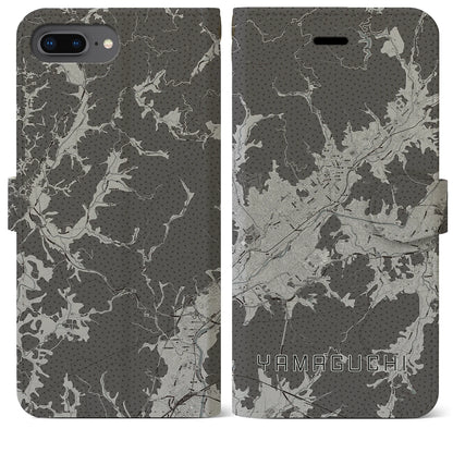 【山口（山口県）】地図柄iPhoneケース（手帳タイプ）モノトーン・iPhone 8Plus /7Plus / 6sPlus / 6Plus 用