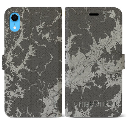 【山口（山口県）】地図柄iPhoneケース（手帳タイプ）モノトーン・iPhone XR 用