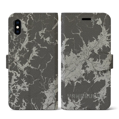 【山口（山口県）】地図柄iPhoneケース（手帳タイプ）モノトーン・iPhone XS / X 用