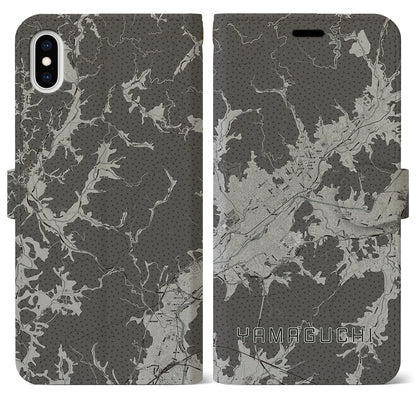 【山口（山口県）】地図柄iPhoneケース（手帳タイプ）モノトーン・iPhone XS Max 用