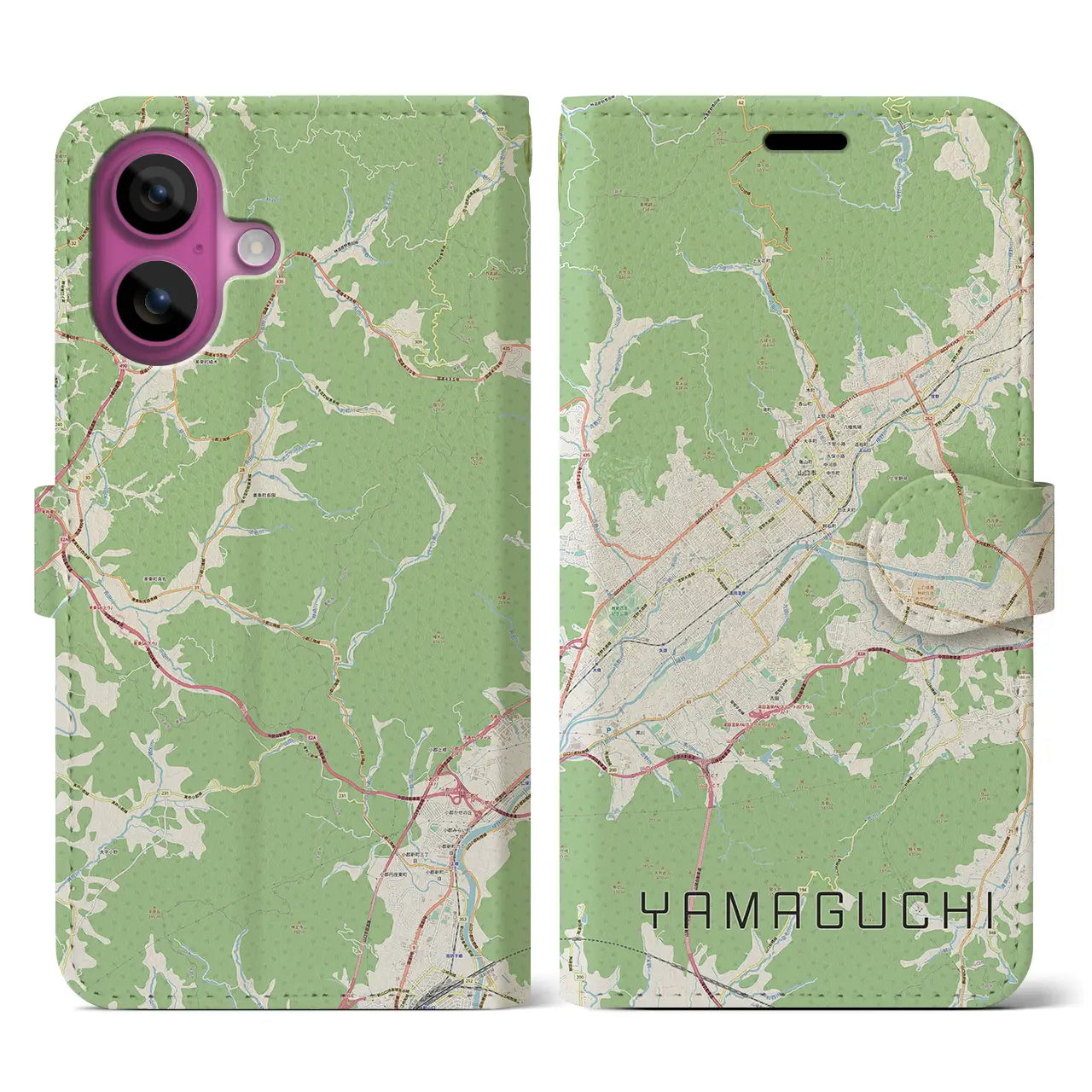 【山口（山口県）】地図柄iPhoneケース（手帳タイプ）ナチュラル・iPhone 16 Pro 用