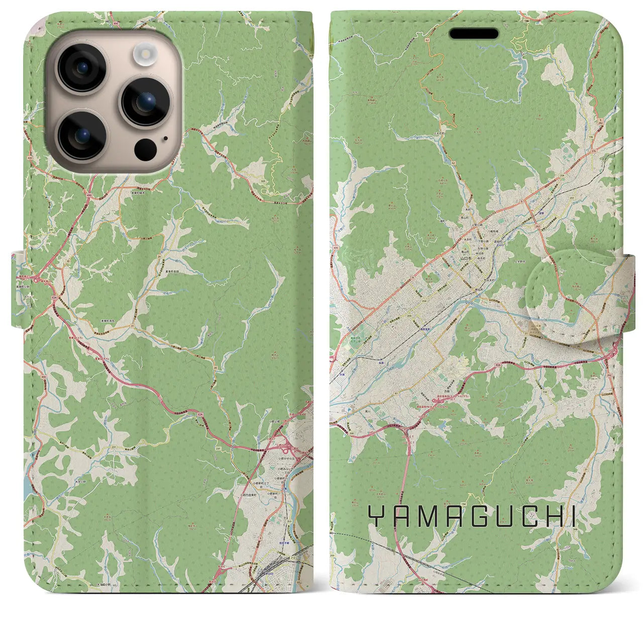 【山口（山口県）】地図柄iPhoneケース（手帳タイプ）ナチュラル・iPhone 16 Plus 用