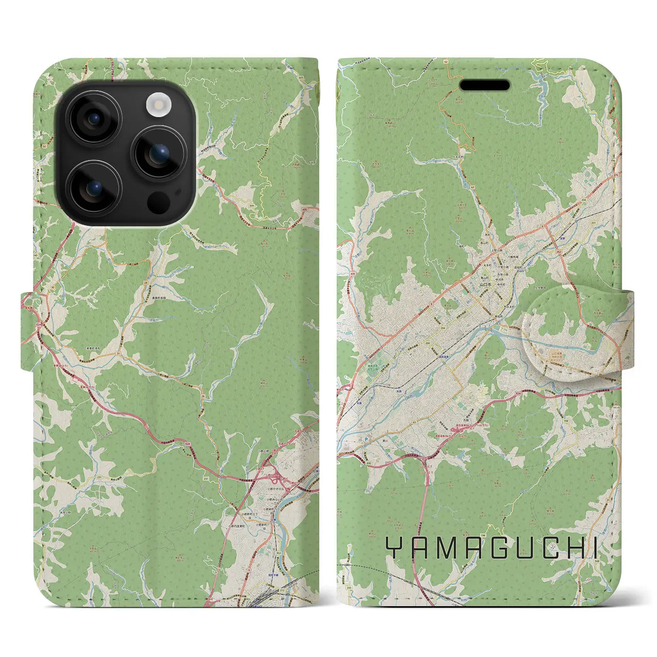 【山口（山口県）】地図柄iPhoneケース（手帳タイプ）ナチュラル・iPhone 16 用