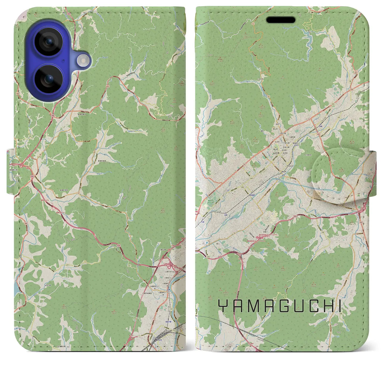 【山口（山口県）】地図柄iPhoneケース（手帳タイプ）ナチュラル・iPhone 16 Pro Max 用