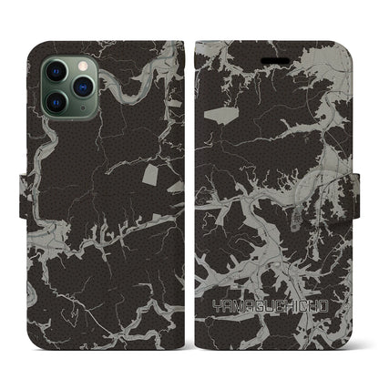 【山口町（徳島県）】地図柄iPhoneケース（手帳タイプ）モノトーン・iPhone 11 Pro 用
