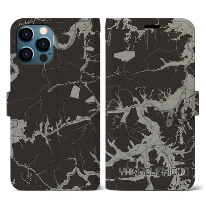 【山口町（徳島県）】地図柄iPhoneケース（手帳タイプ）モノトーン・iPhone 12 / 12 Pro 用