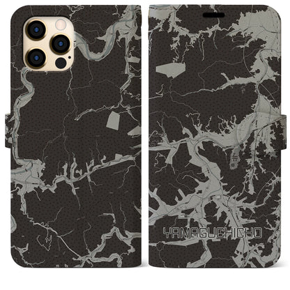 【山口町（徳島県）】地図柄iPhoneケース（手帳タイプ）モノトーン・iPhone 12 Pro Max 用