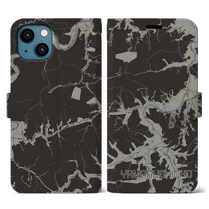 【山口町（徳島県）】地図柄iPhoneケース（手帳タイプ）モノトーン・iPhone 13 用