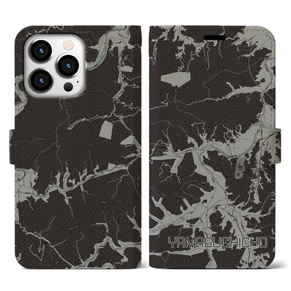 【山口町（徳島県）】地図柄iPhoneケース（手帳タイプ）モノトーン・iPhone 13 Pro 用