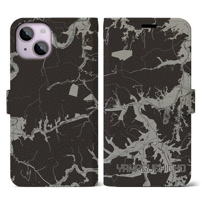 【山口町（徳島県）】地図柄iPhoneケース（手帳タイプ）モノトーン・iPhone 14 用