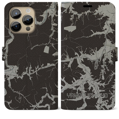 【山口町（徳島県）】地図柄iPhoneケース（手帳タイプ）モノトーン・iPhone 14 Pro Max 用