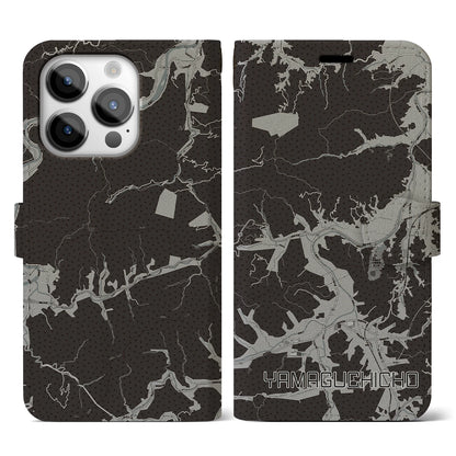 【山口町（徳島県）】地図柄iPhoneケース（手帳タイプ）モノトーン・iPhone 14 Pro 用