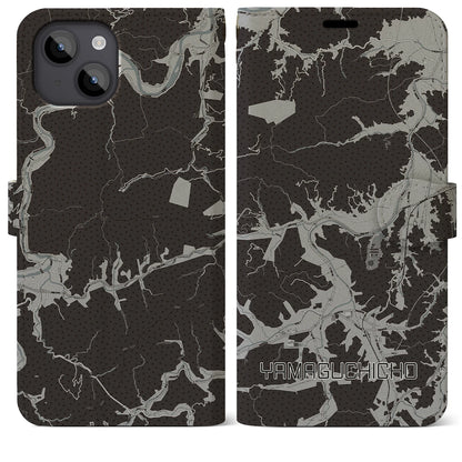 【山口町（徳島県）】地図柄iPhoneケース（手帳タイプ）モノトーン・iPhone 14 Plus 用