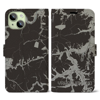 【山口町（徳島県）】地図柄iPhoneケース（手帳タイプ）モノトーン・iPhone 15 用