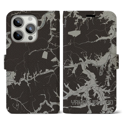 【山口町（徳島県）】地図柄iPhoneケース（手帳タイプ）モノトーン・iPhone 15 Pro 用