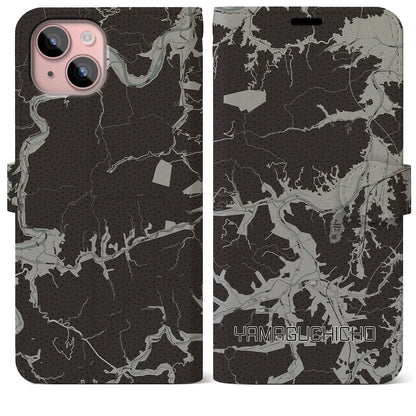 【山口町（徳島県）】地図柄iPhoneケース（手帳タイプ）モノトーン・iPhone 15 Plus 用