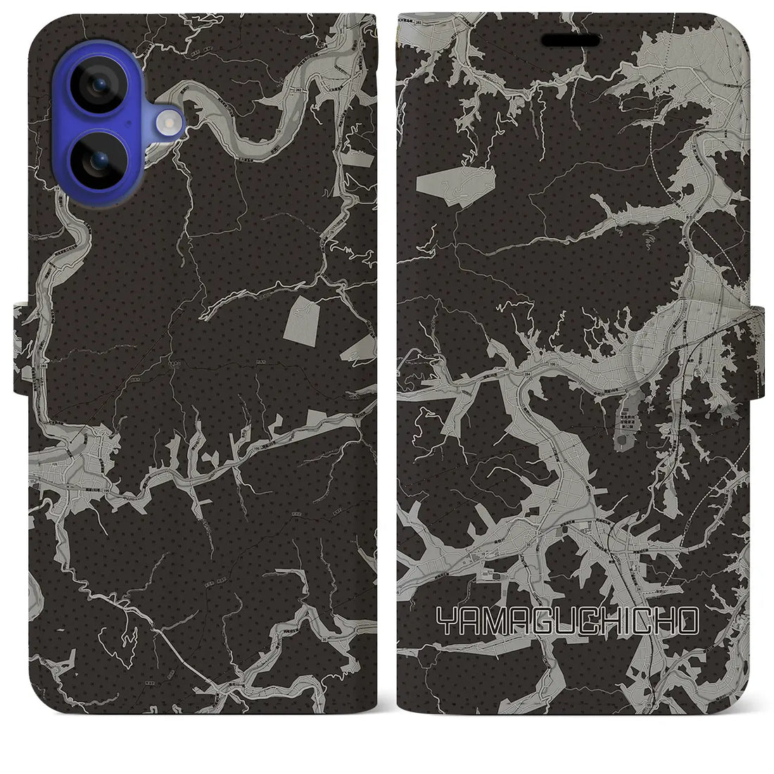 【山口町(徳島県)】地図柄iPhoneケース(手帳タイプ)モノトーン・iPhone 16 Pro Max 用