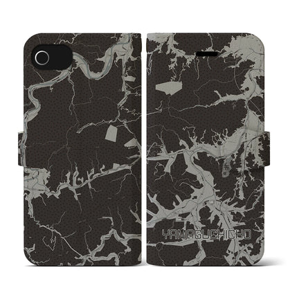 【山口町（徳島県）】地図柄iPhoneケース（手帳タイプ）モノトーン・iPhone SE（第3 / 第2世代） / 8 / 7 / 6s / 6 用