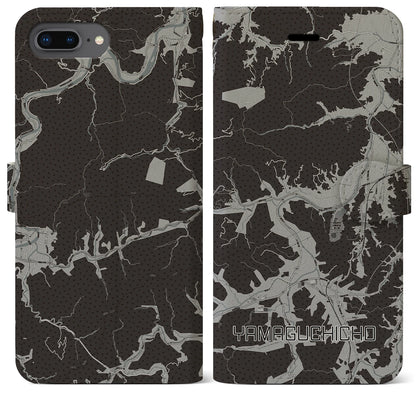 【山口町（徳島県）】地図柄iPhoneケース（手帳タイプ）モノトーン・iPhone 8Plus /7Plus / 6sPlus / 6Plus 用